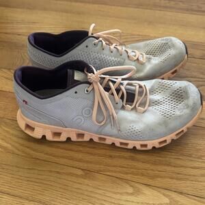 On Cloud X Helion Shoes Womens 10 Silver/Almond/Peach